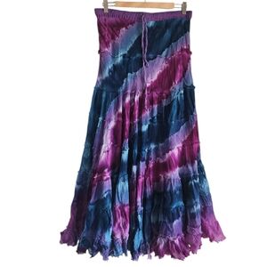 Solitaire Blue and Purple Tiered Tie-dye Maxi Skirt Sz‎ M